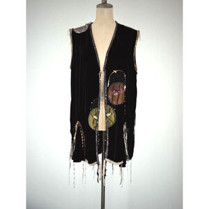GISELLE SHEPATIN Black Velvet Embellished Vest Art to Wear BOUTIQUE Med #0102